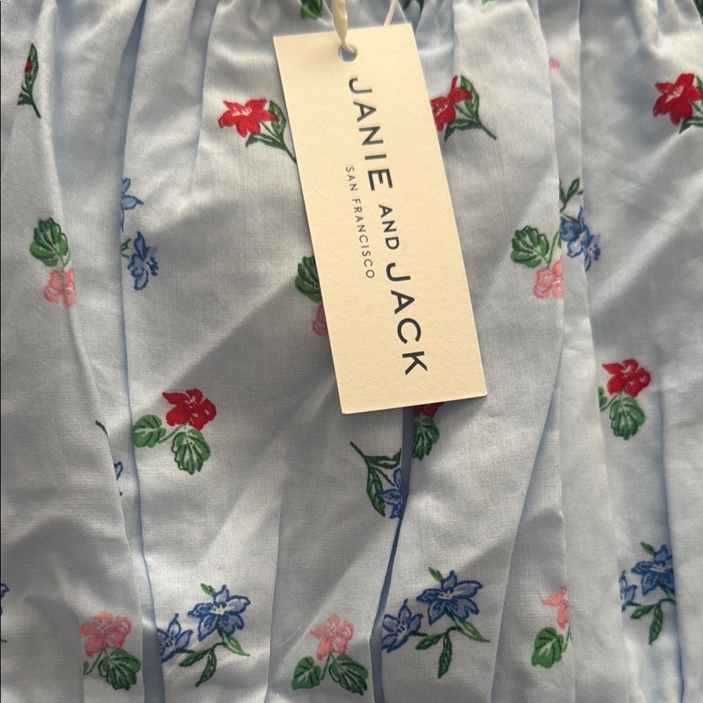 Janie and Jack Blue Floral girls sun Dress in White with Red and Blue flowe - Picture 4 of 16